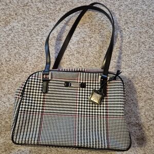 Vintage Lauren Ralph Lauren Houndstooth Handbag Black Silver Hardware W/Flaw